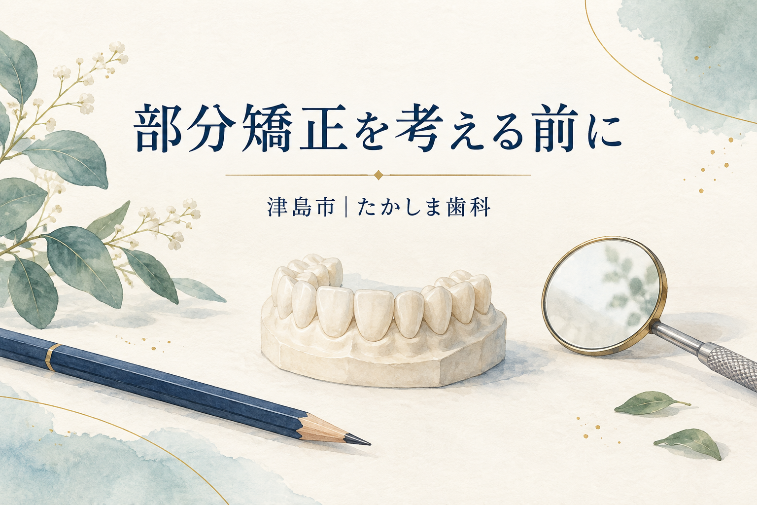 部分矯正の検討を表す歯列模型のイラスト