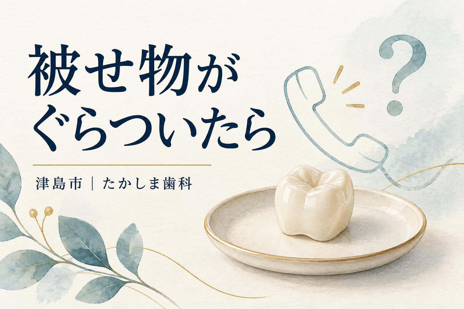 ぐらつく被せ物の受診をテーマにした歯と連絡用具のイラスト